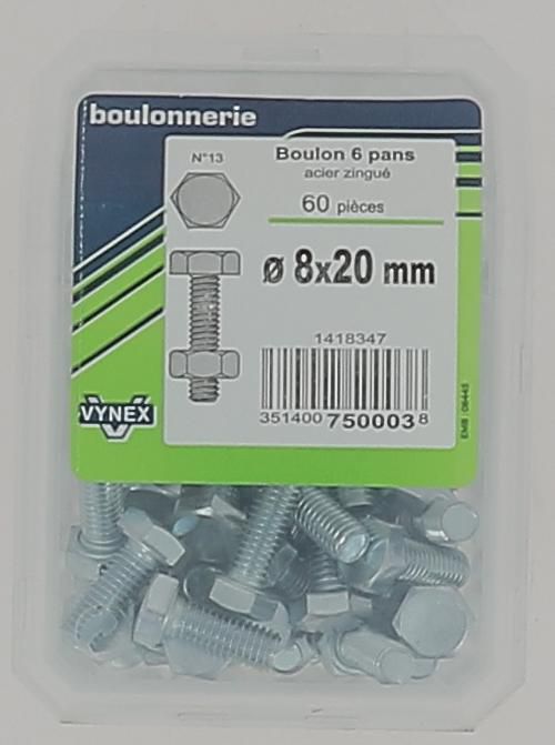 Vynex Boulon Tête Hexagonale Acier Zingué 8x20 Vybac X60 Dispano